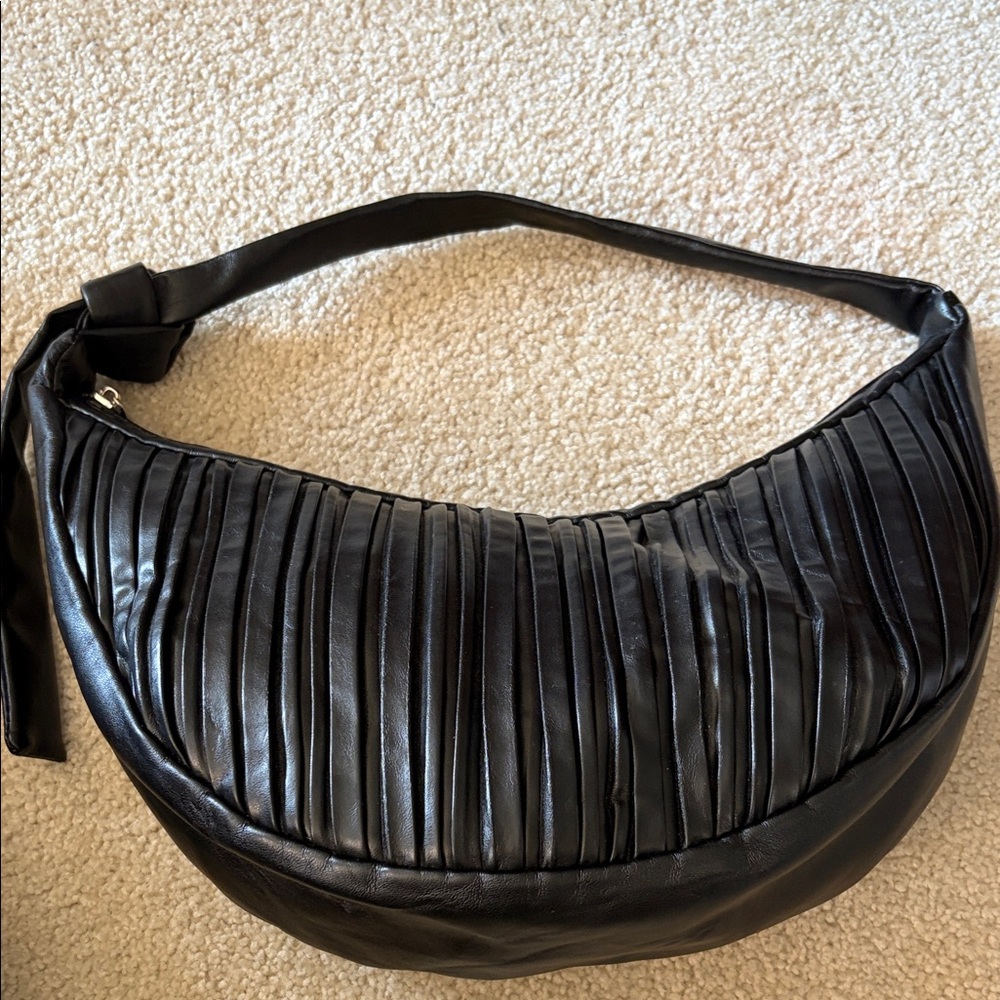 Glamorous Black Faux Leather Slouchy Pleated Shoulder Bag NWOT